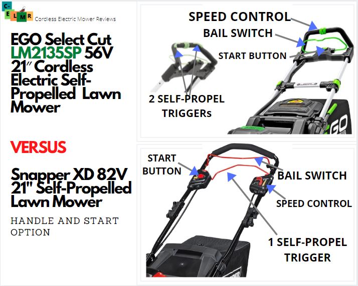 EGO 56 Volt self propelled mower VS Snapper XD 82V Self Propelled Mower Comparison-handles